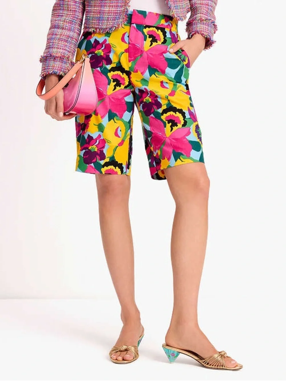 kate spade New York Orchid Bloom Linen Blend Bermuda Shorts Sz Medium